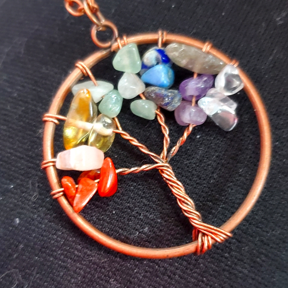 New! Tree Of Life Natural Chakra Colorful Stone Chip Necklace Lapis Agate Quartz